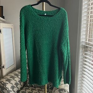 Forest Green Women's Textured Crew Neck Sweater